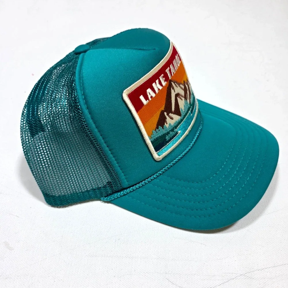 Port Sandz Lake Tahoe Trucker Hat Unisex OSFM Teal Mountain Patch Snapback Cap